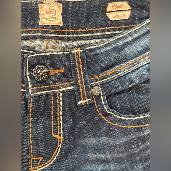 Studio 5 Dark Wash Bootcut Jeans Double Stitching & Embroidered Pockets 28/33 - Picture 4 of 5